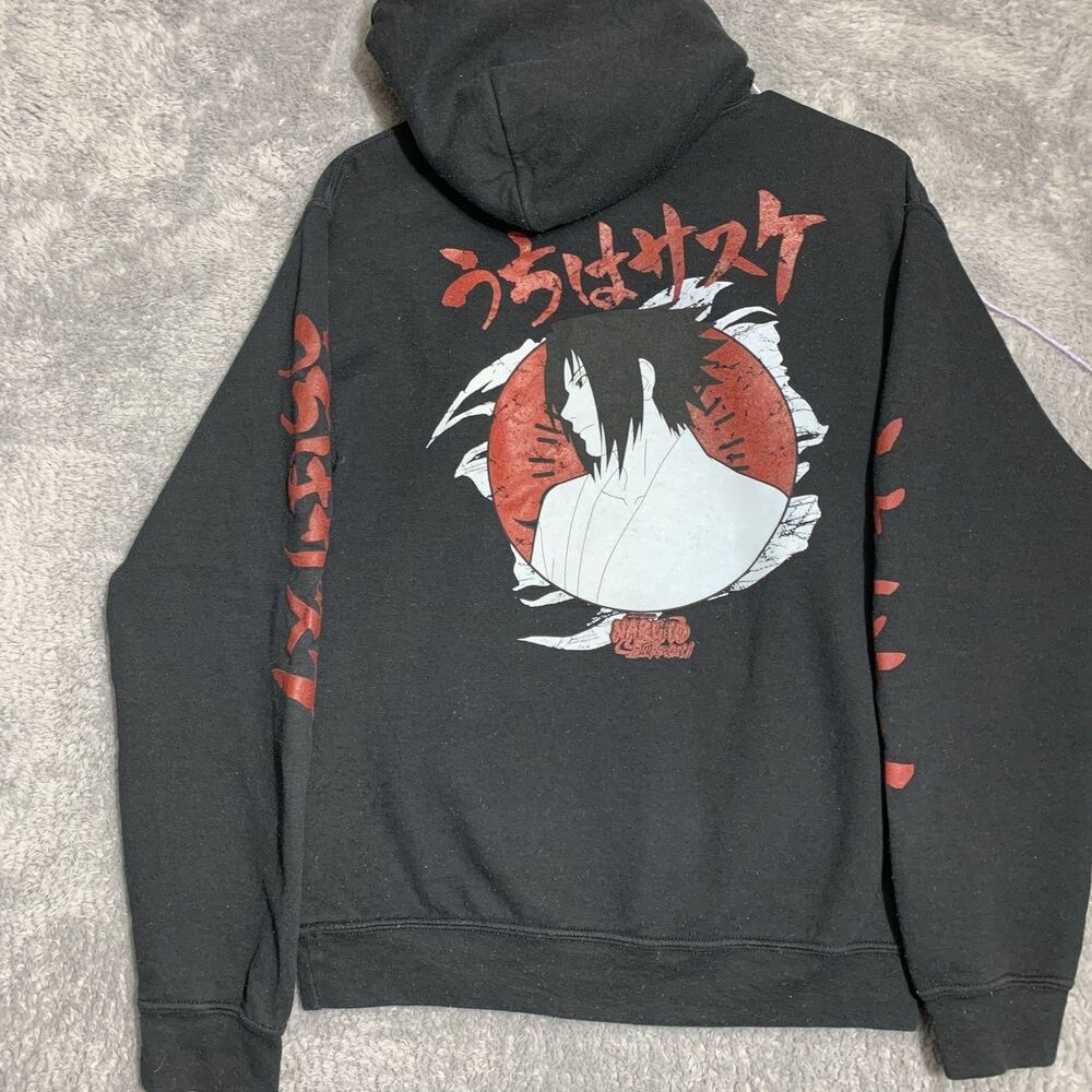 Naruto Shippuden Hoodie Sweatshirt Mens Small Black Anime Graphic Sasuke Uchiha - Picture 6 of 12
